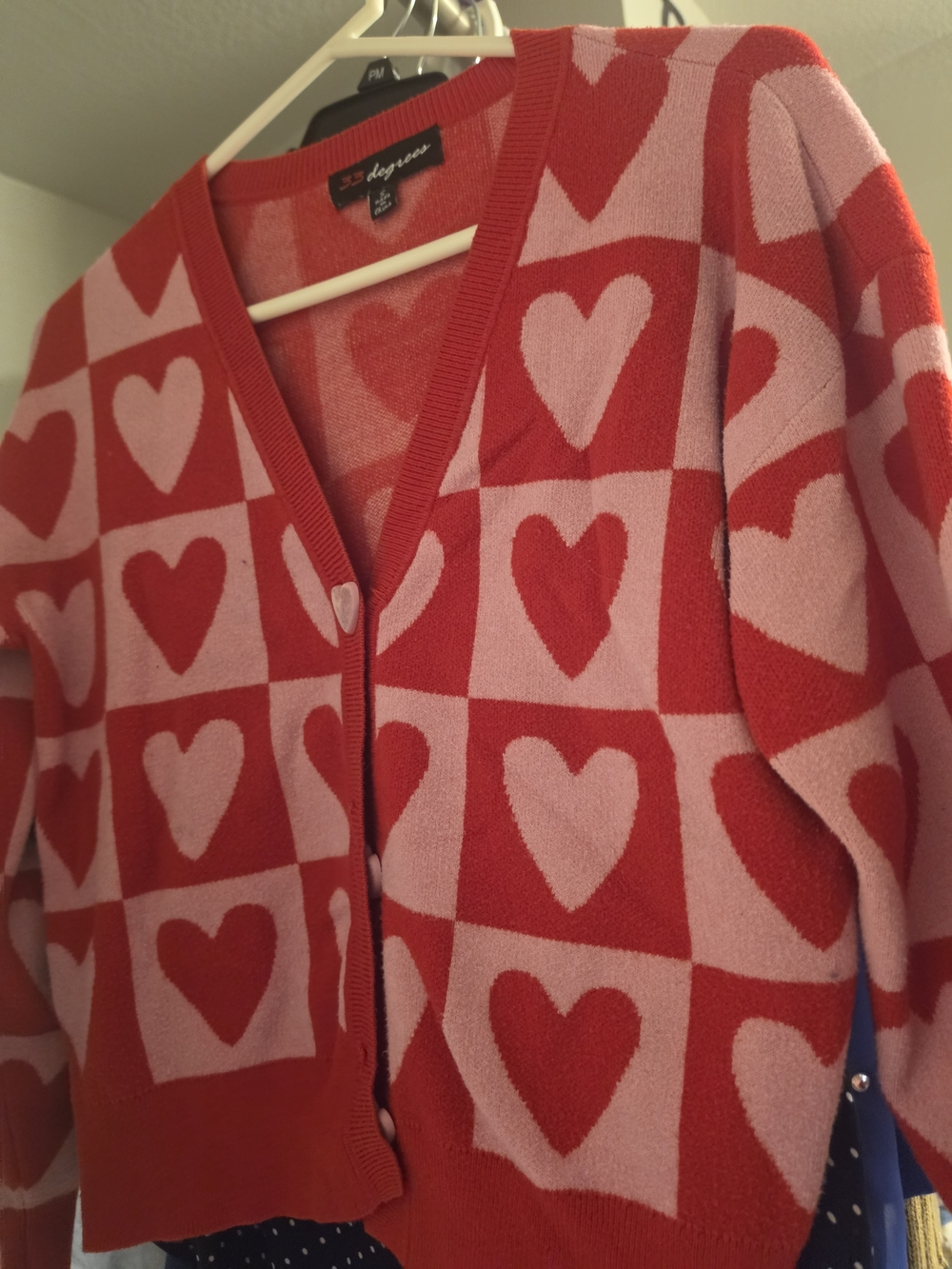 Xhilaration Red & Pink Heart-Print V-Neck Cardigan